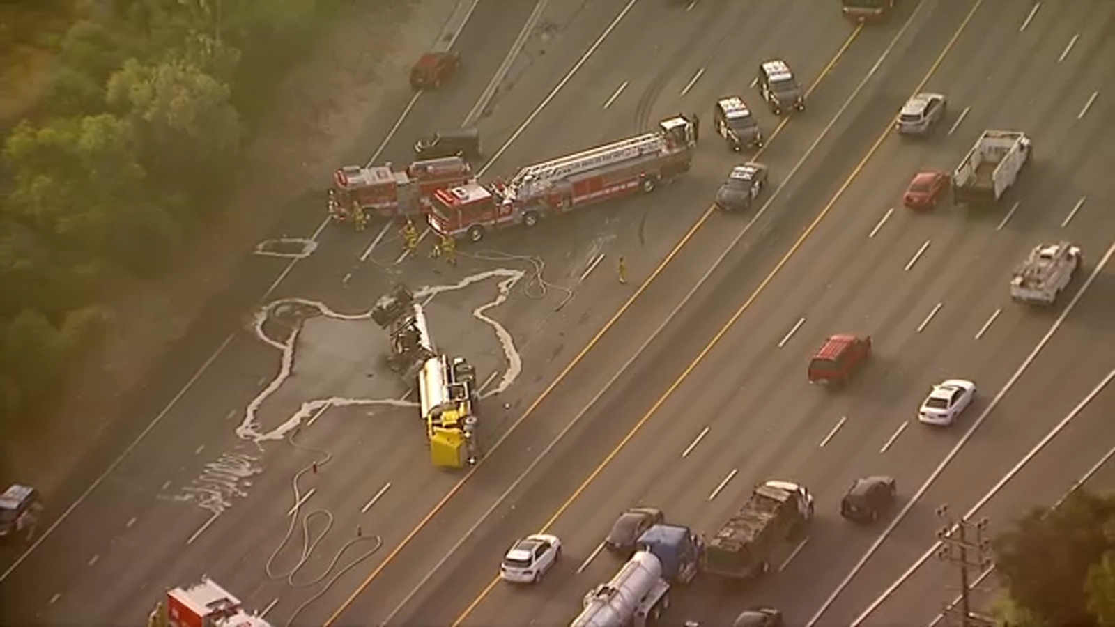 Atwater Village Overturned tanker shuts down NB 5 Freeway WATCH LIVE