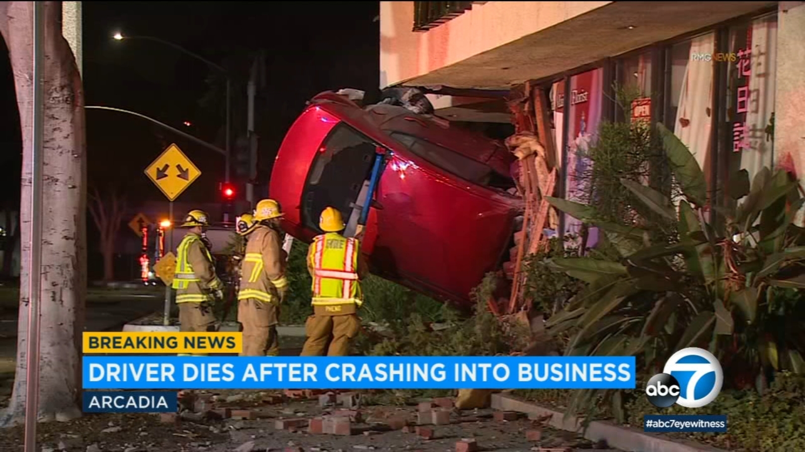 Driver killed after car goes airborne, crashes into Arcadia flower shop