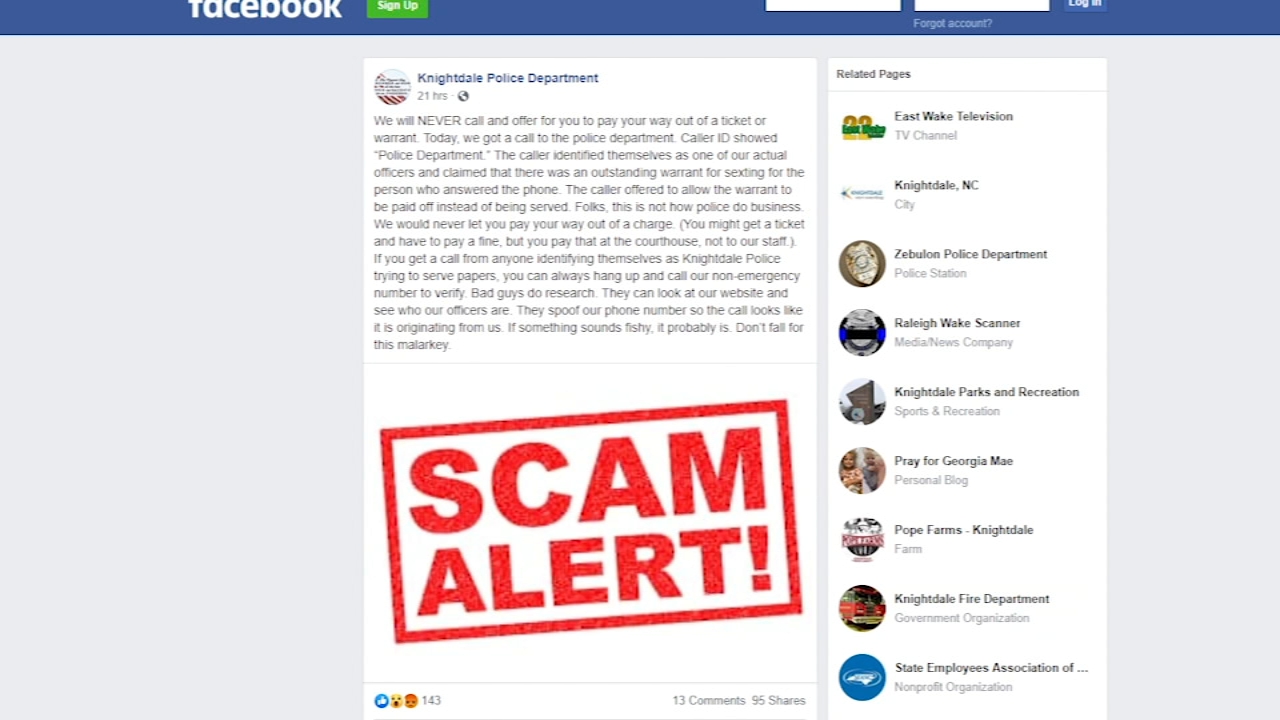Scammers pose as officer, call Knightdale PD saying there is a outstanding warrant for them 'sexting'