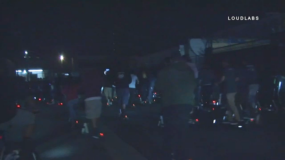 Scooter flash mob descends on downtown Los Angeles