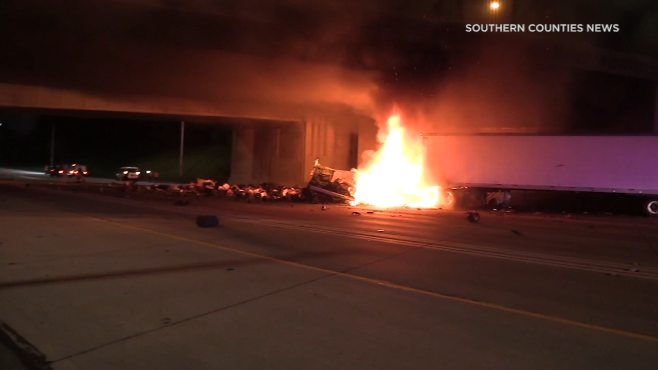 Big rig crash shuts down lanes on NB 5 Fwy. in Anaheim