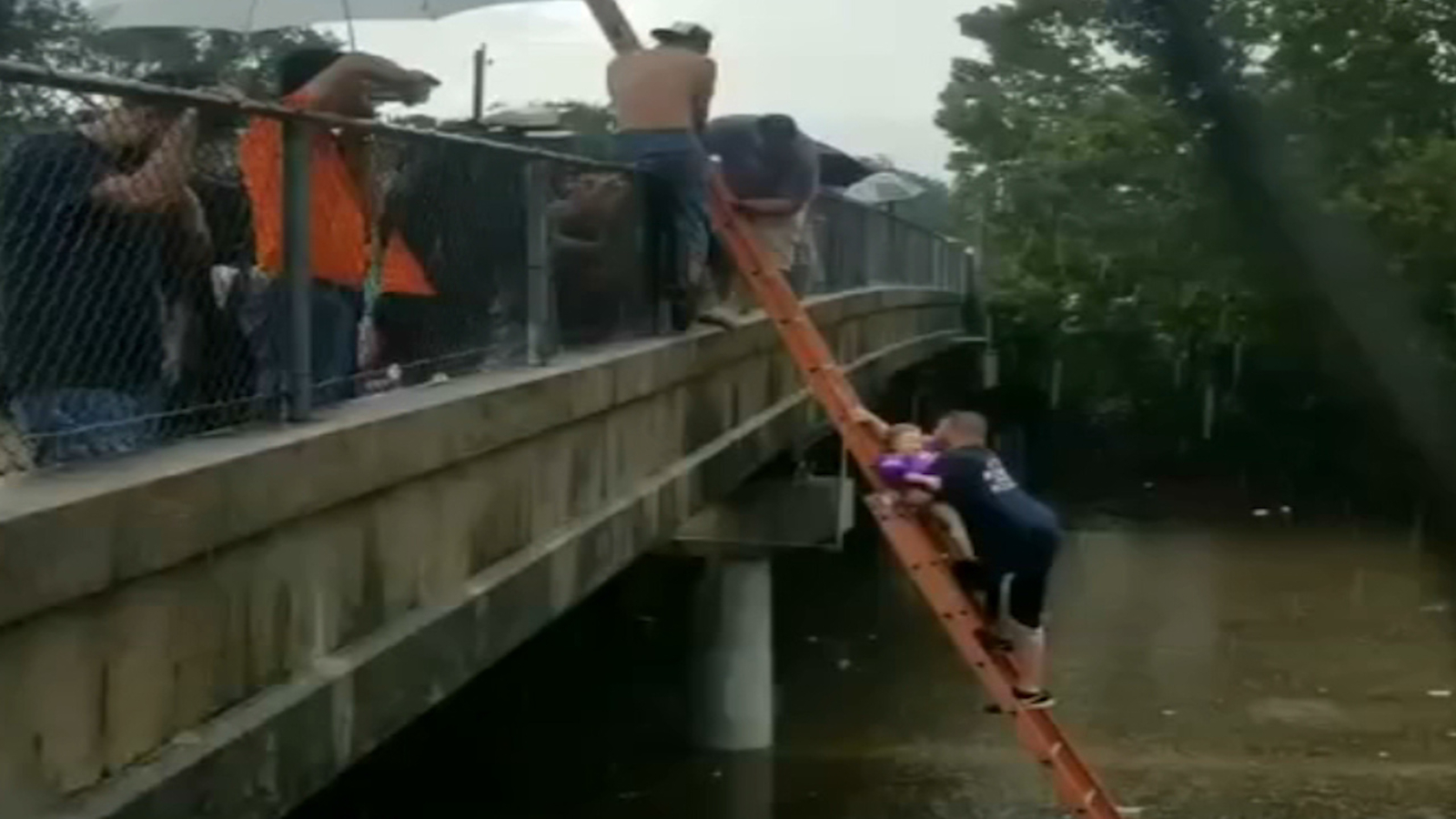 Houston man carries baby up ladder and out of floodwater ABC13 Houston