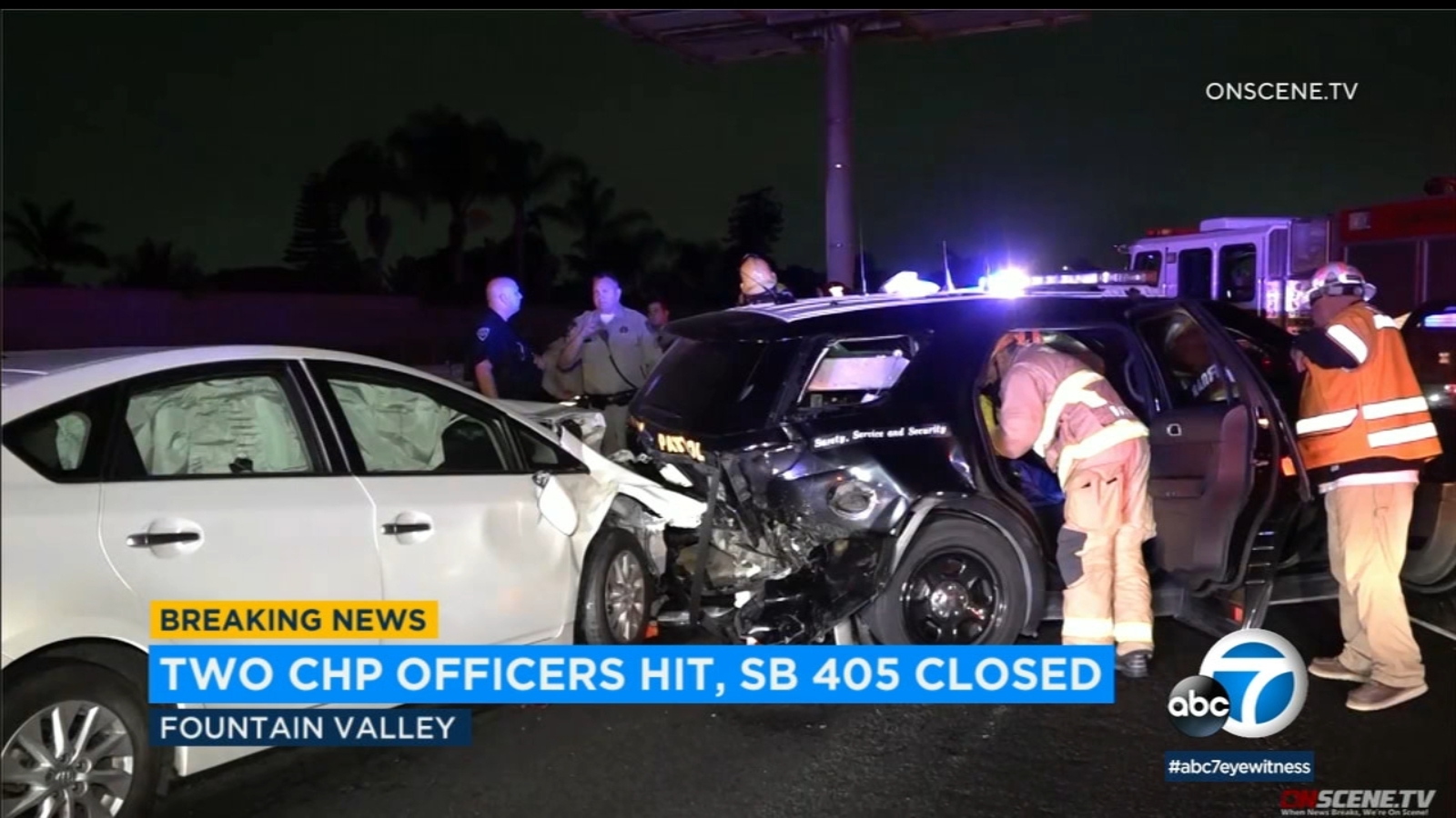 405 Freeway crash 2 CHP officers injured in crash in Fountain Valley