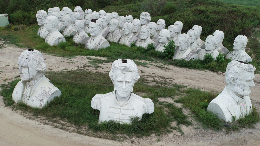 Giant statues of 42 U.S. presidents are hidden on a farm in rural Virginia