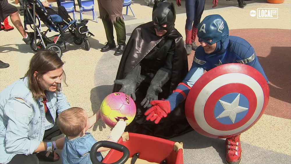 Superhero window washers surprise kids at UCLA Hospital