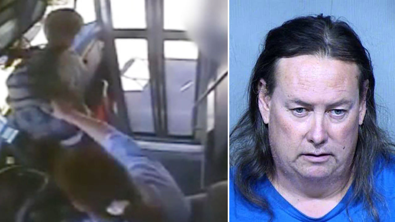 Irate school bus driver seen grabbing child