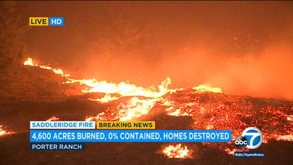 Hillsides near Porter Ranch parks go up in flames