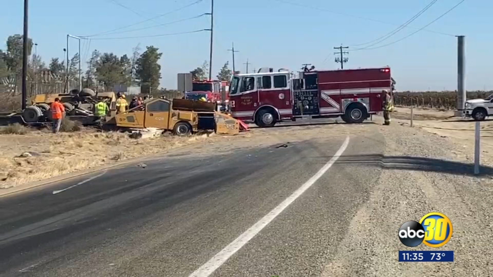 One person dead after threevehicle crash involving almond shaker in