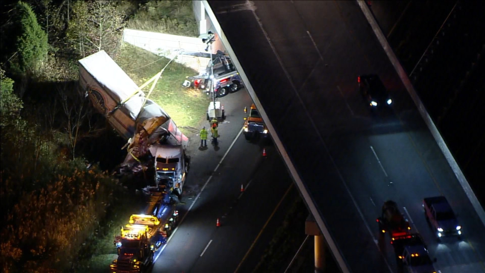 Tractor trailer crash shuts down portion of two major roadways in ...