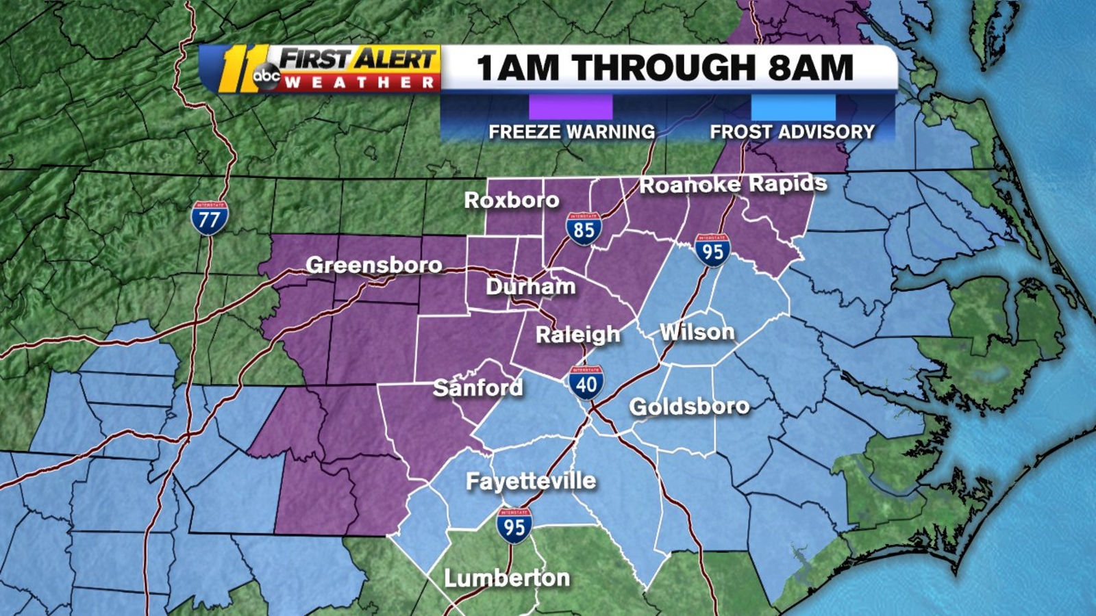 NC weather: Freeze warning issued for parts of central NC Monday ...