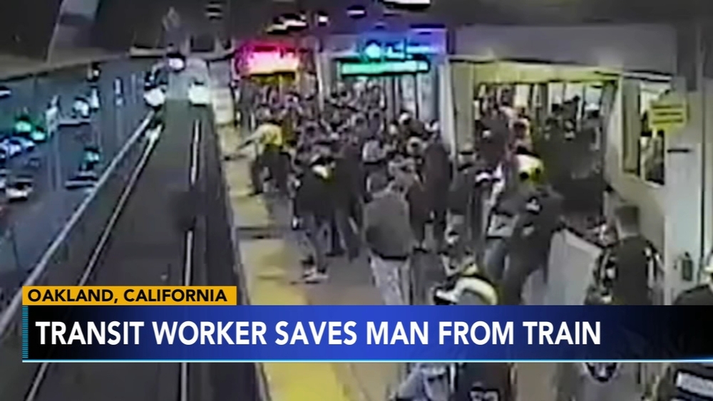 Video shows moment California transit worker saves man from oncoming train