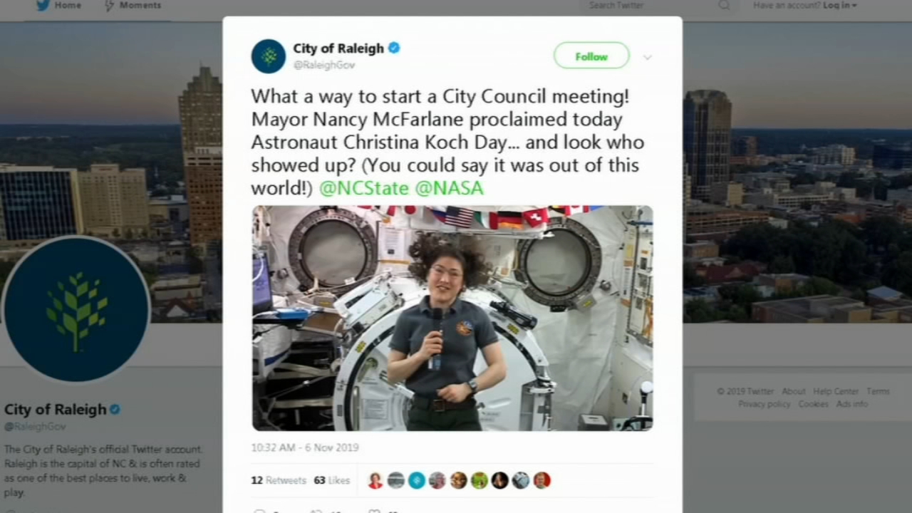 Nov. 6 declared Astronaut Christina Koch Day in Raleigh