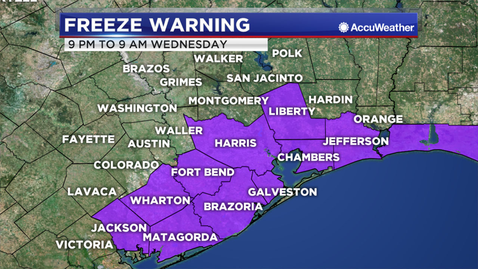 Houston weather Freeze warning and hard freeze warning in effect for