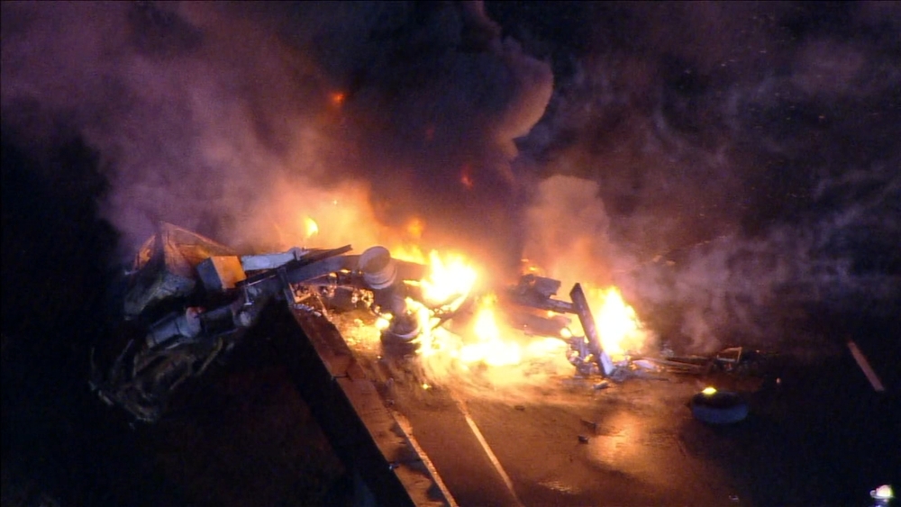 Tanker, car involved in fiery crash in I-95 in Bucks County