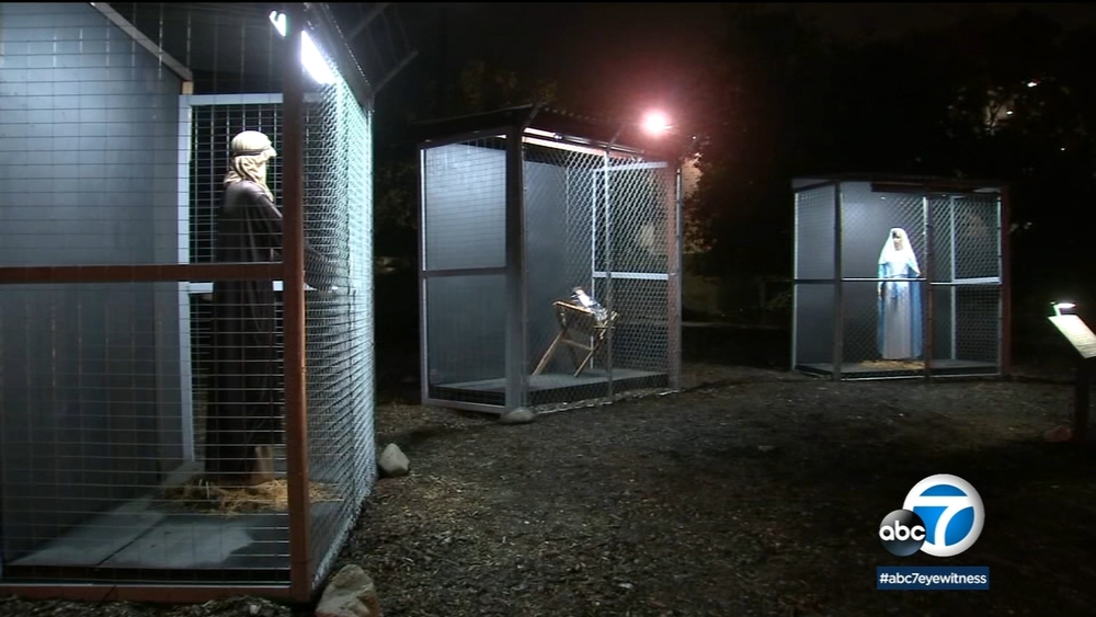 Claremont nativity scene depicts holy family as caged refugees