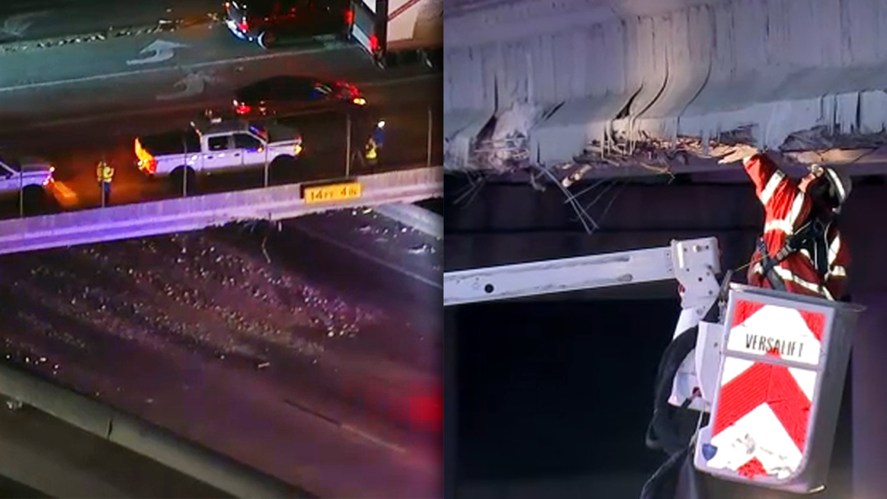 East Fwy closed after truck hits overpass, scatters debris