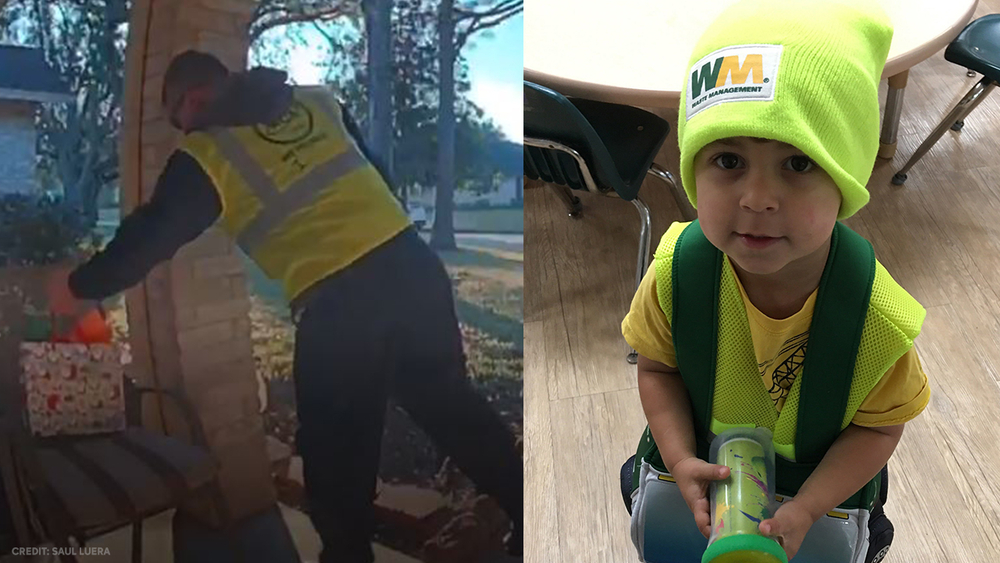 Garbage man gives gift to neighborhood boy for Christmas