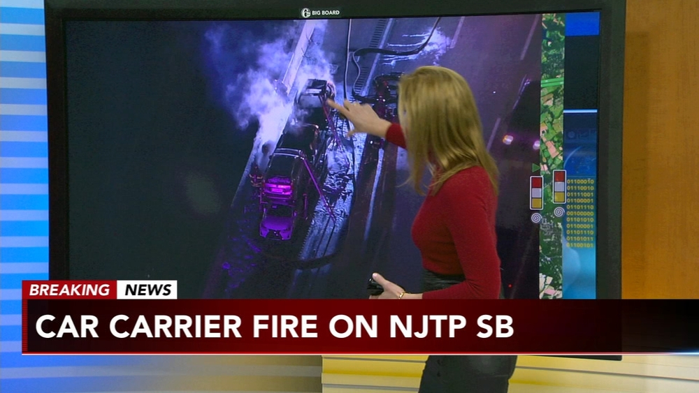 Car Carrier catches fire on New Jersey Turnpike
