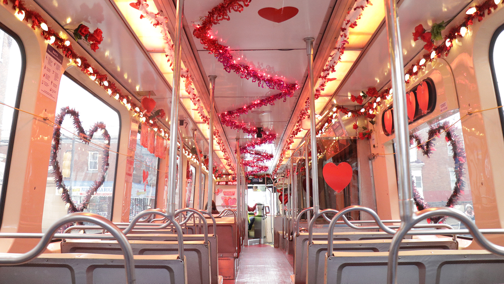 This trolley gets tricked out for Valentine's Day, Halloween and X-mas