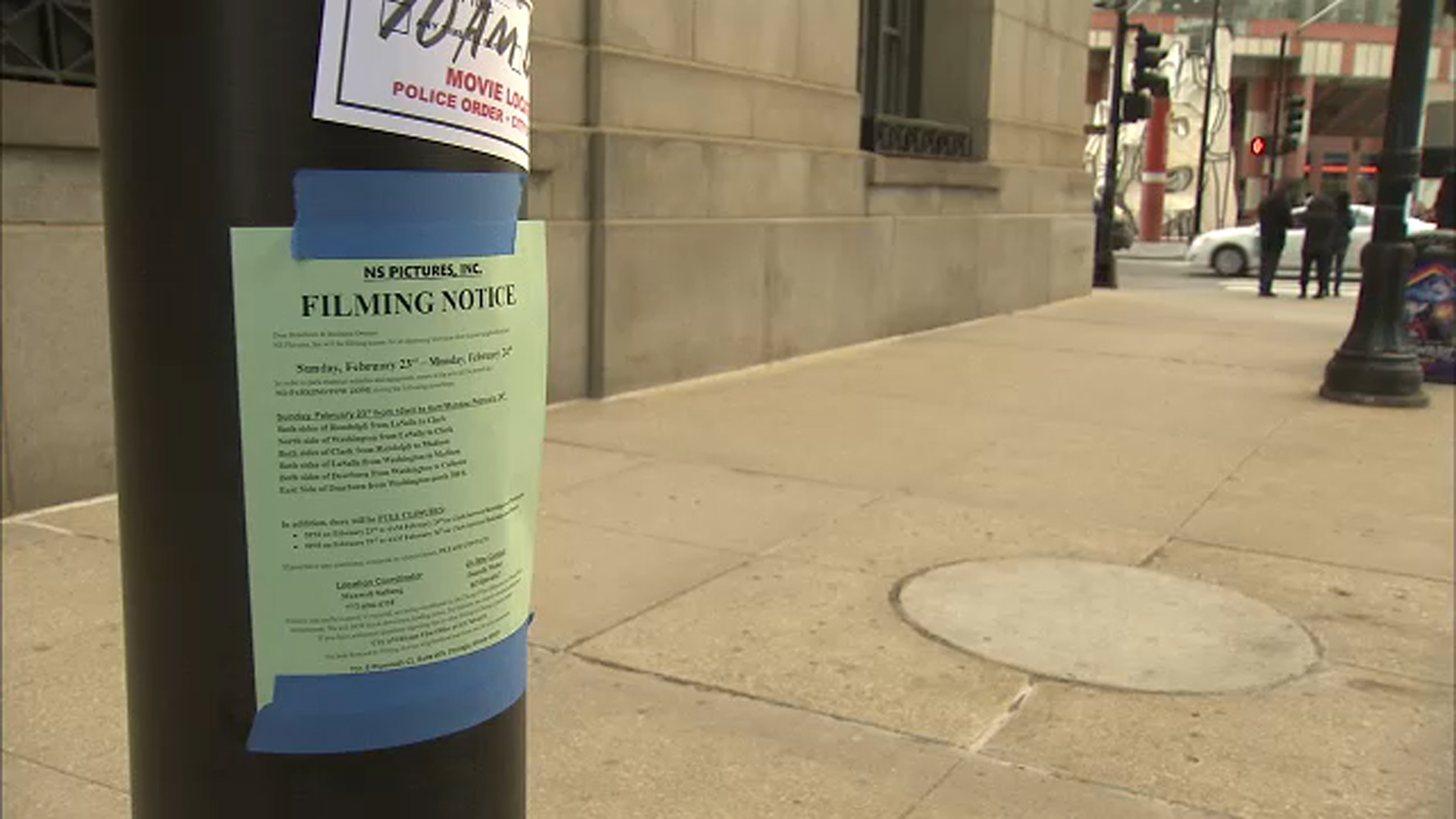 Daley Plaza, near streets to be closed for filming Sunday, overnight Monday