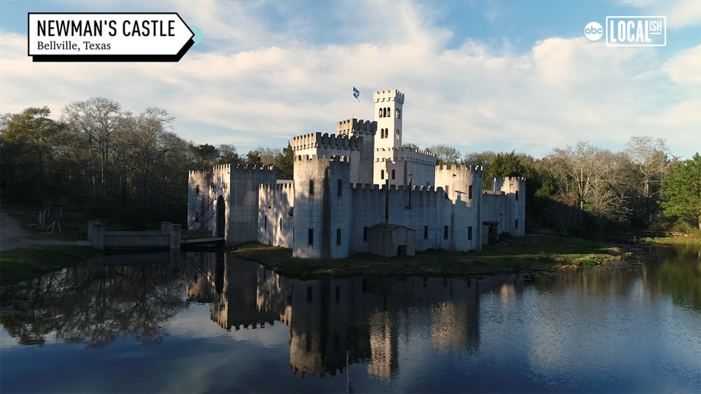 This Texas-sized castle has a moat, dungeon, and drawbridge! 