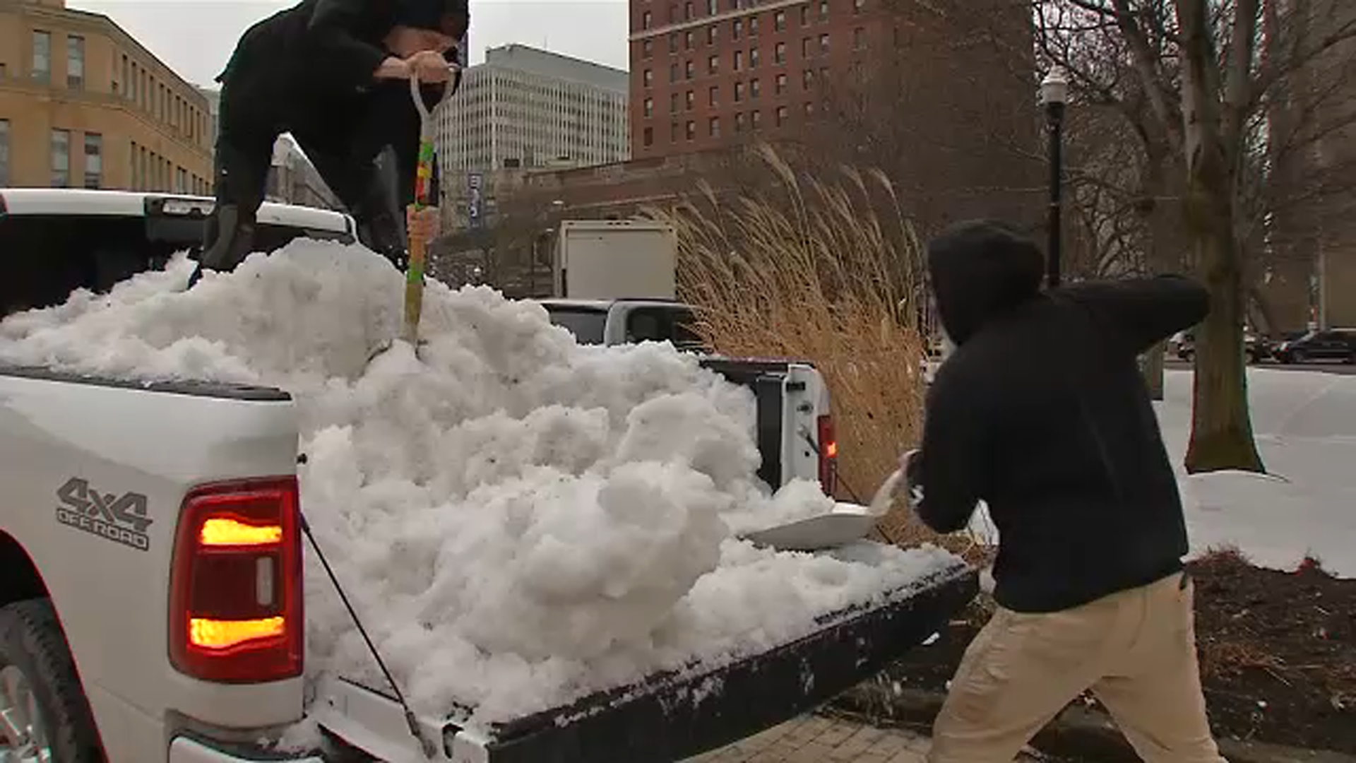 Movie crew fakes snow for scenes shot in Buffalo