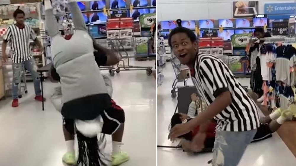 Friends record wrestling match inside Texas Walmart