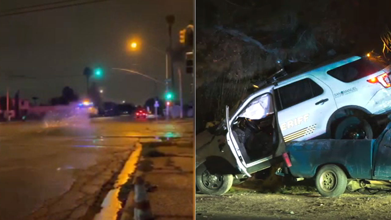 Deputy goes airborne, slams into truck during San Bernardino chase