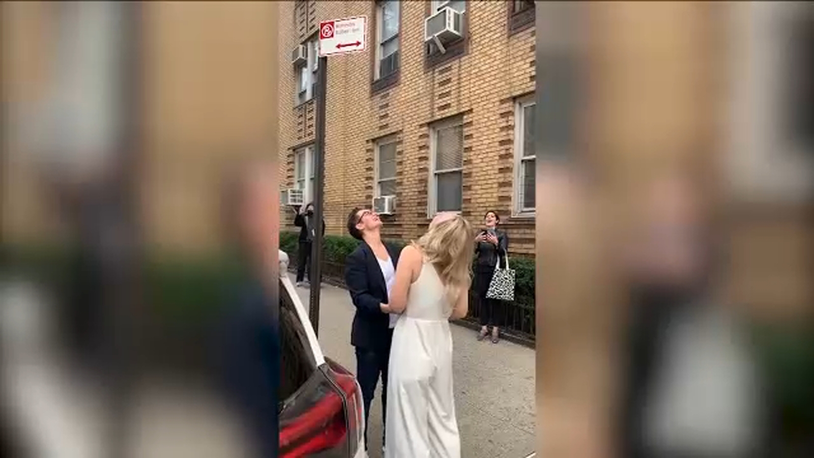 Coronavirus NY New York City couple wed outside apartment building