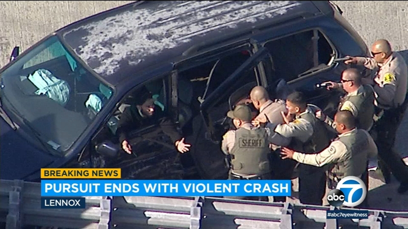 Police Chase Dui Suspect In Minivan With Shredded Tires Crashes On 105 Fwy Abc7 Los Angeles