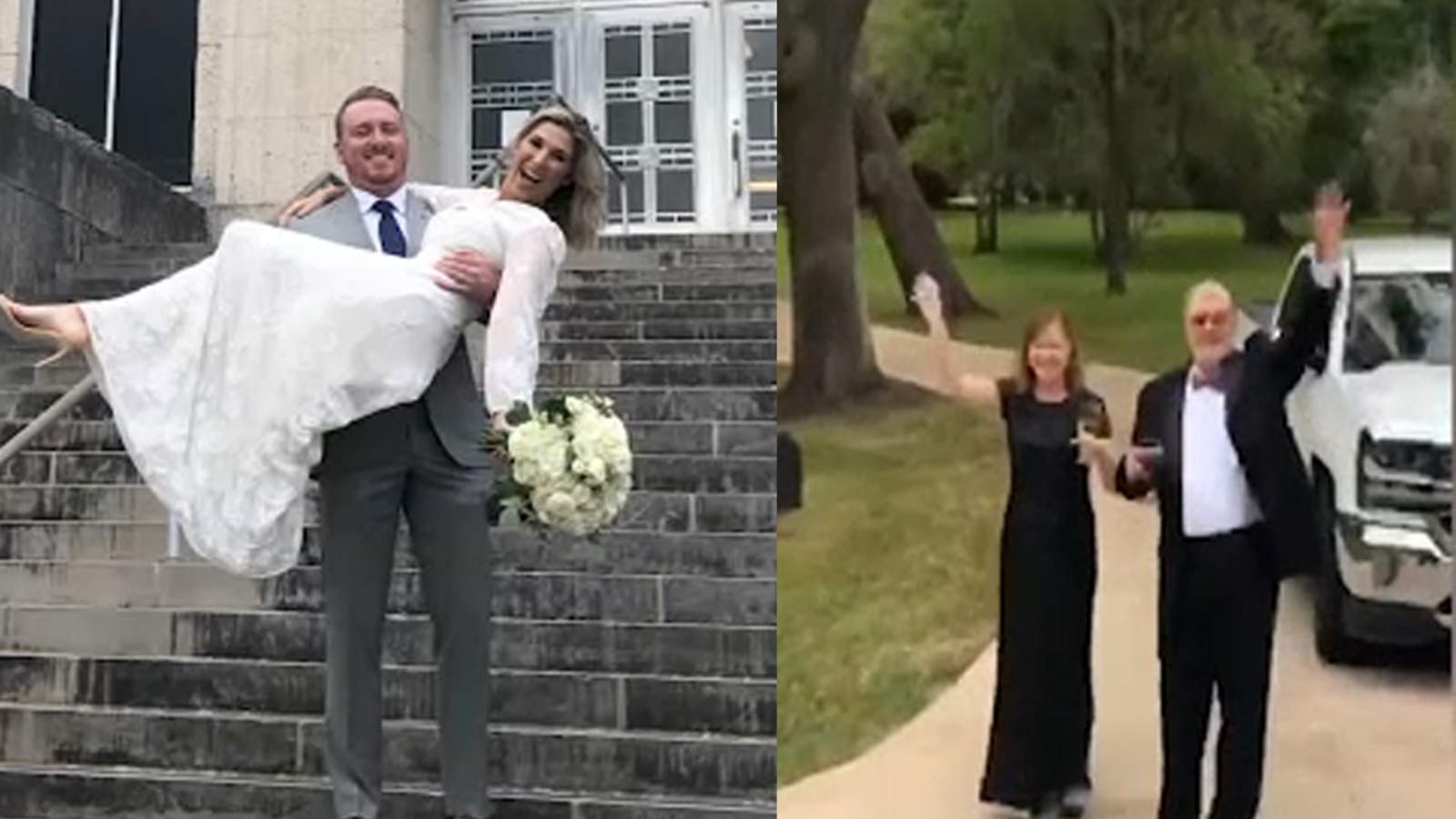 Coronavirus Neighbors have social distancing wedding reception for