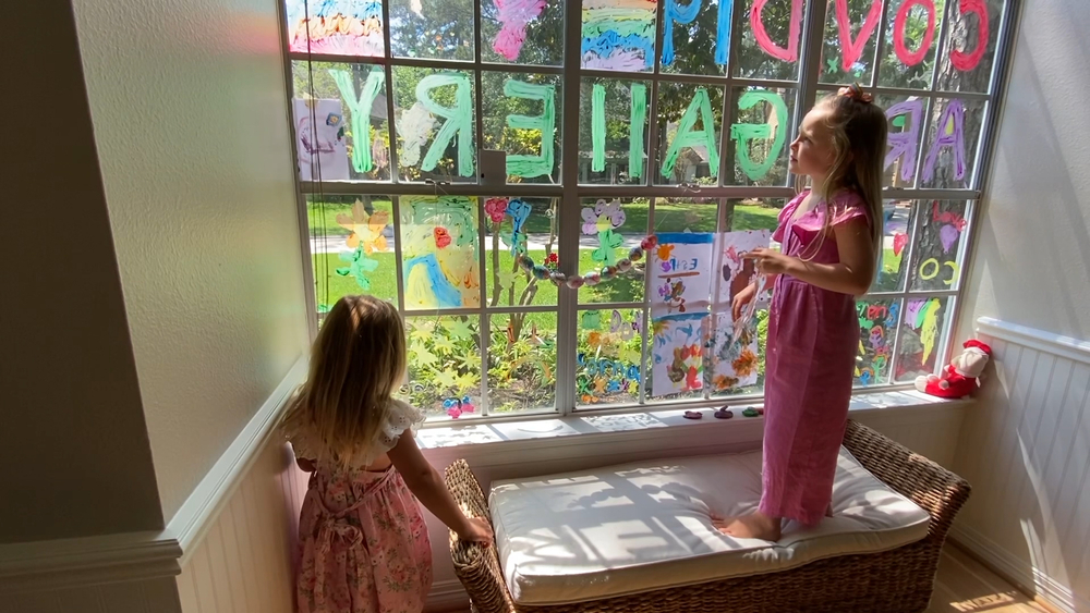 Girls' window art lifts spirits during COVID-19 outbreak