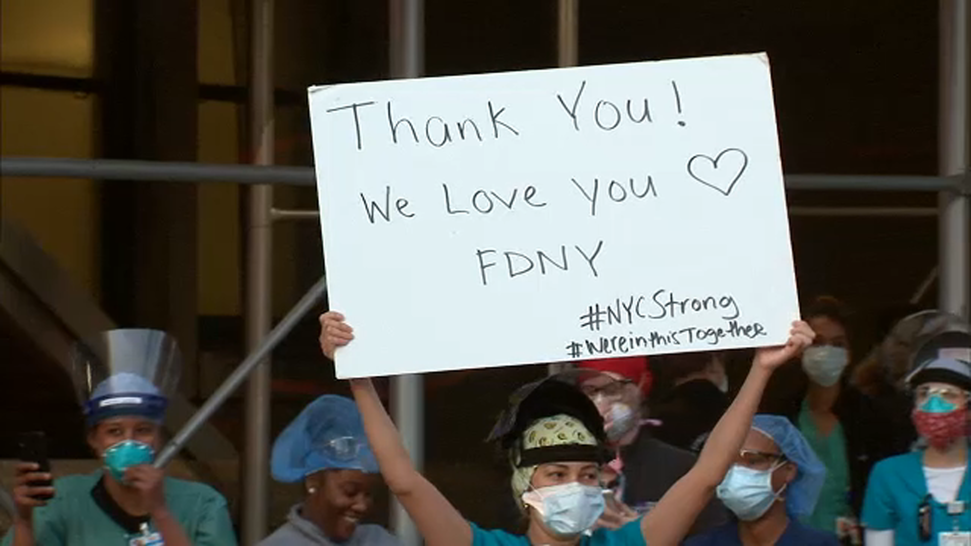 FDNY firefighters surprise health care heroes at NYC hospital