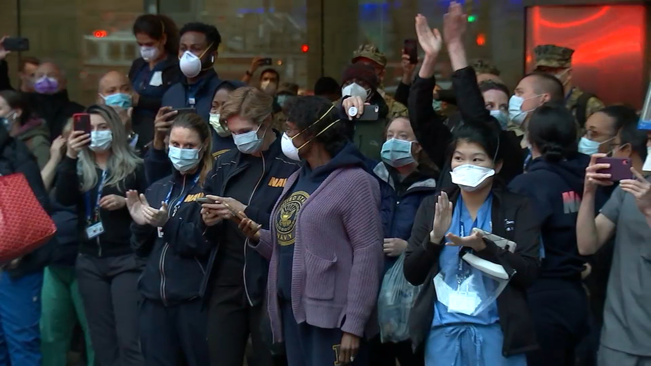 NYC first responders applaud health care workers at Bellevue Hospital