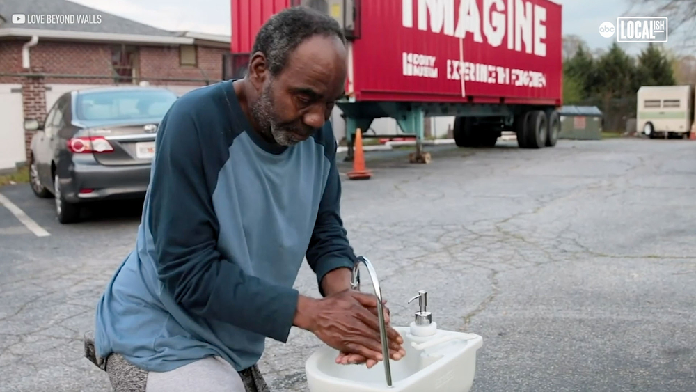 Formerly homeless man installs hand washing stations to help others