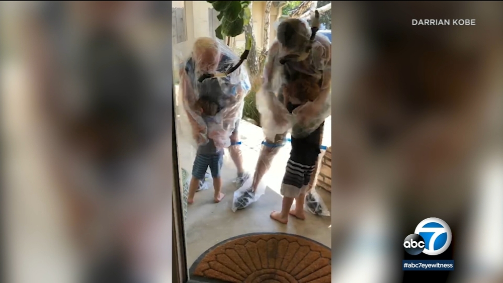 Ventura grandparents wrap selves in trash bags to visit grandsons