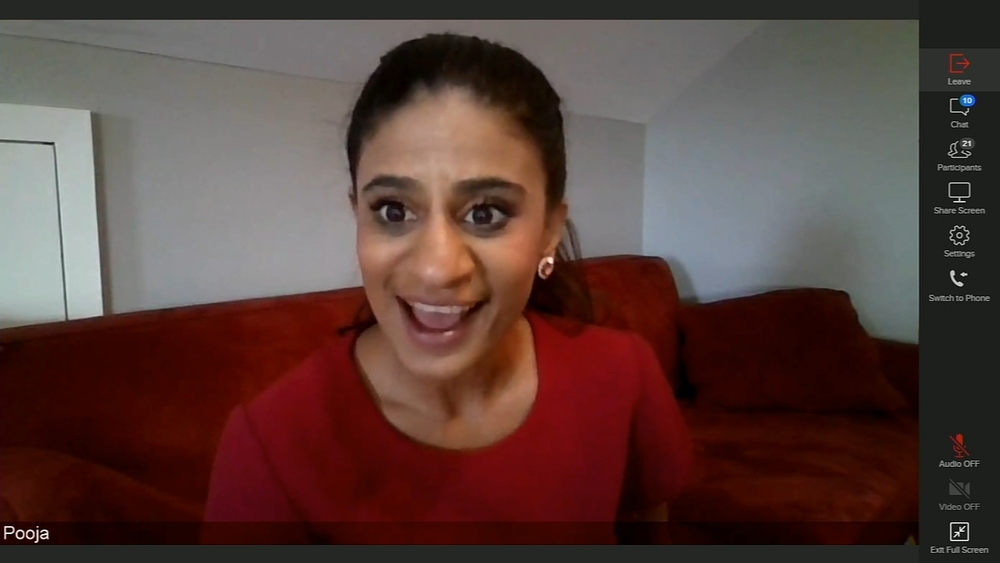 Pooja Lodhia visits with students from The HUB
