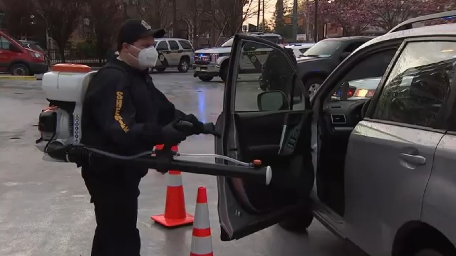 Bergen County Sherriff's Office sanitize health care workers' cars