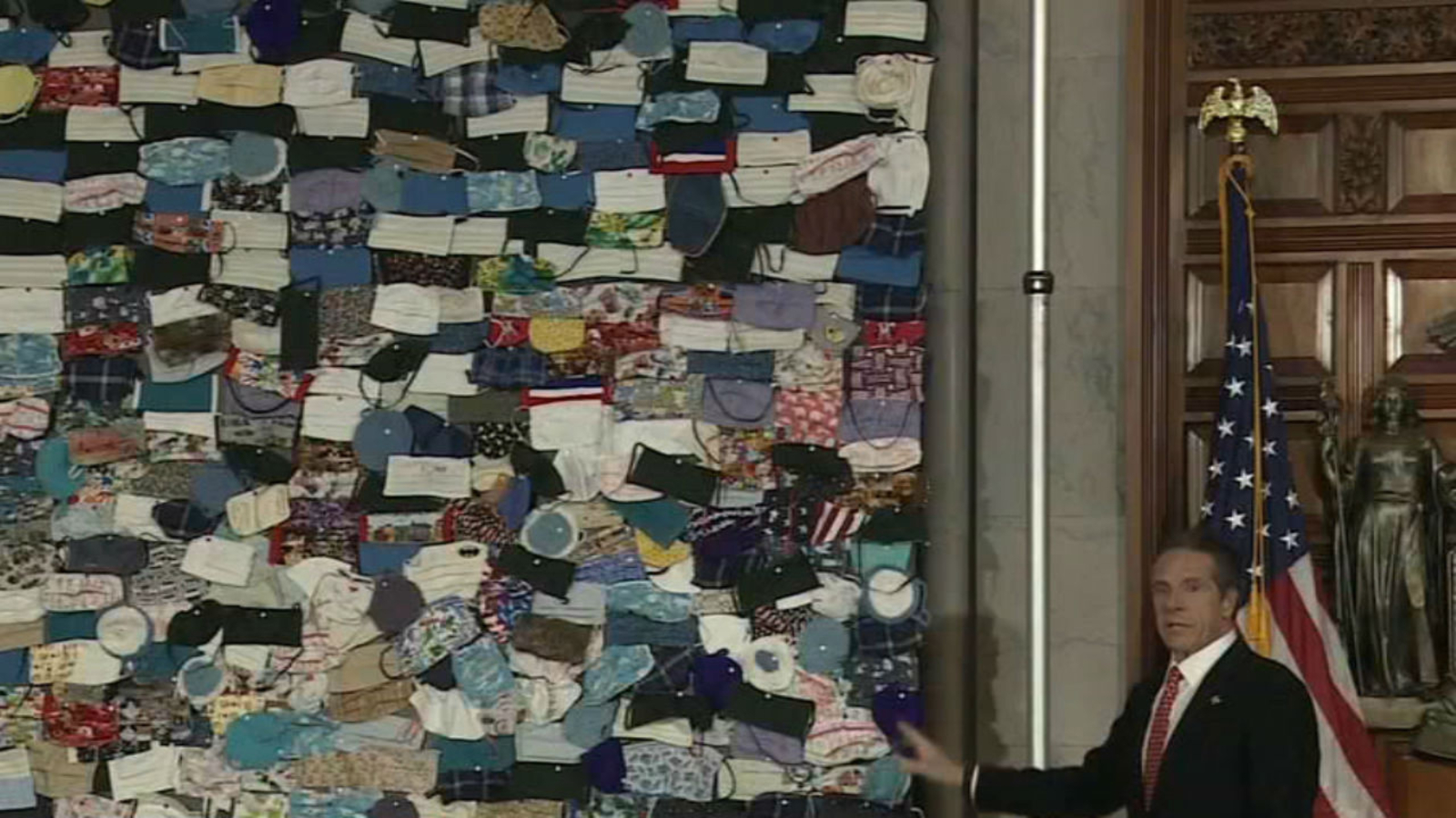 Coronavirus Ny Governor Andrew Cuomo Unveils Mask Wall Self Portrait Of America Abc7 New York