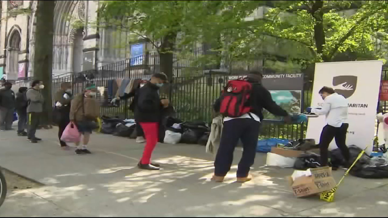 Not-for-profit gives away supplies outside NYC soup kitchen
