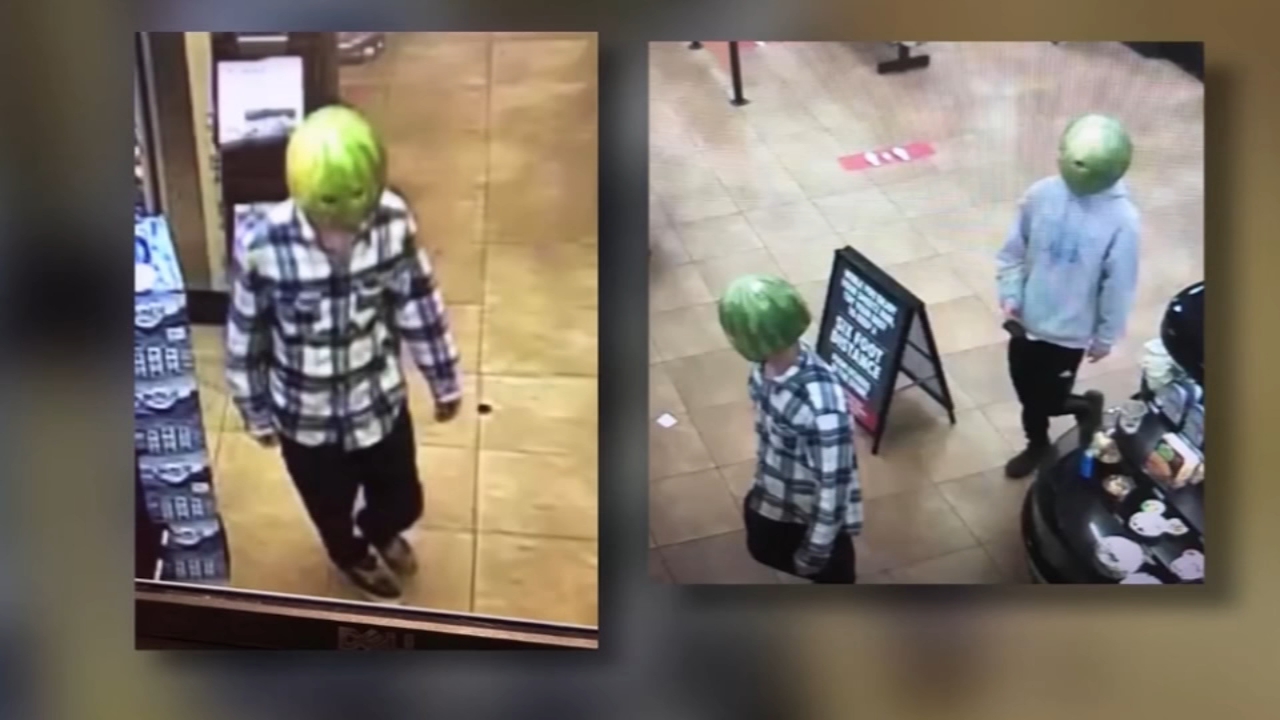 Suspects stage robbery with melons on their heads for disguise