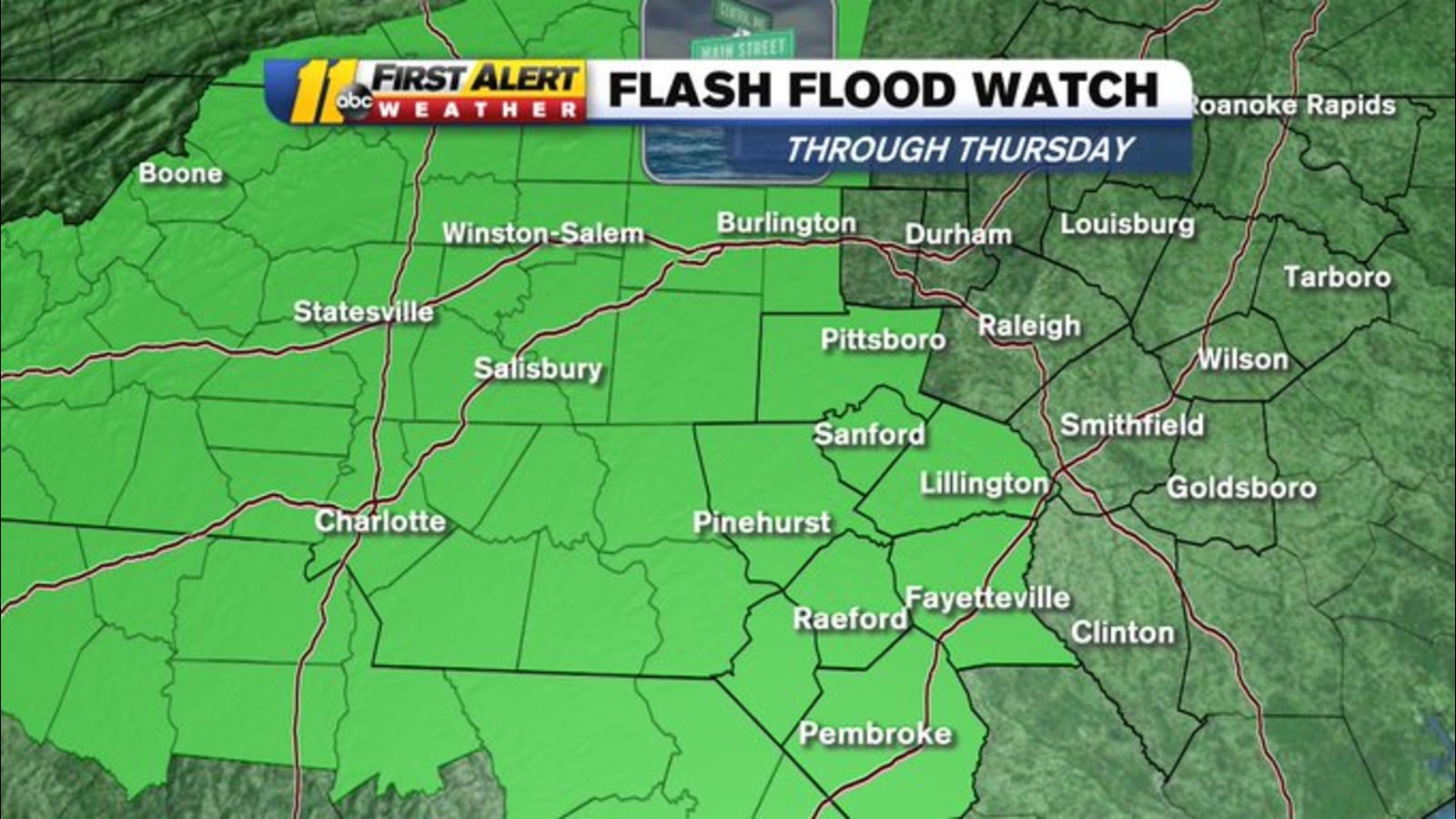 NC Weather Flash Flood Watch in effect for parts of Central North