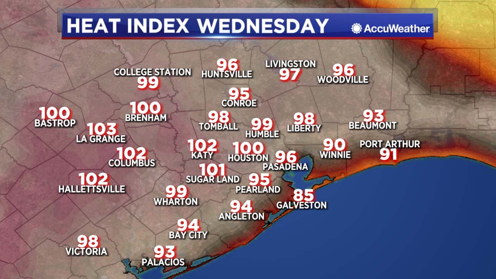 HOUSTON WEATHER Heat index tops 100 today, storms expected this