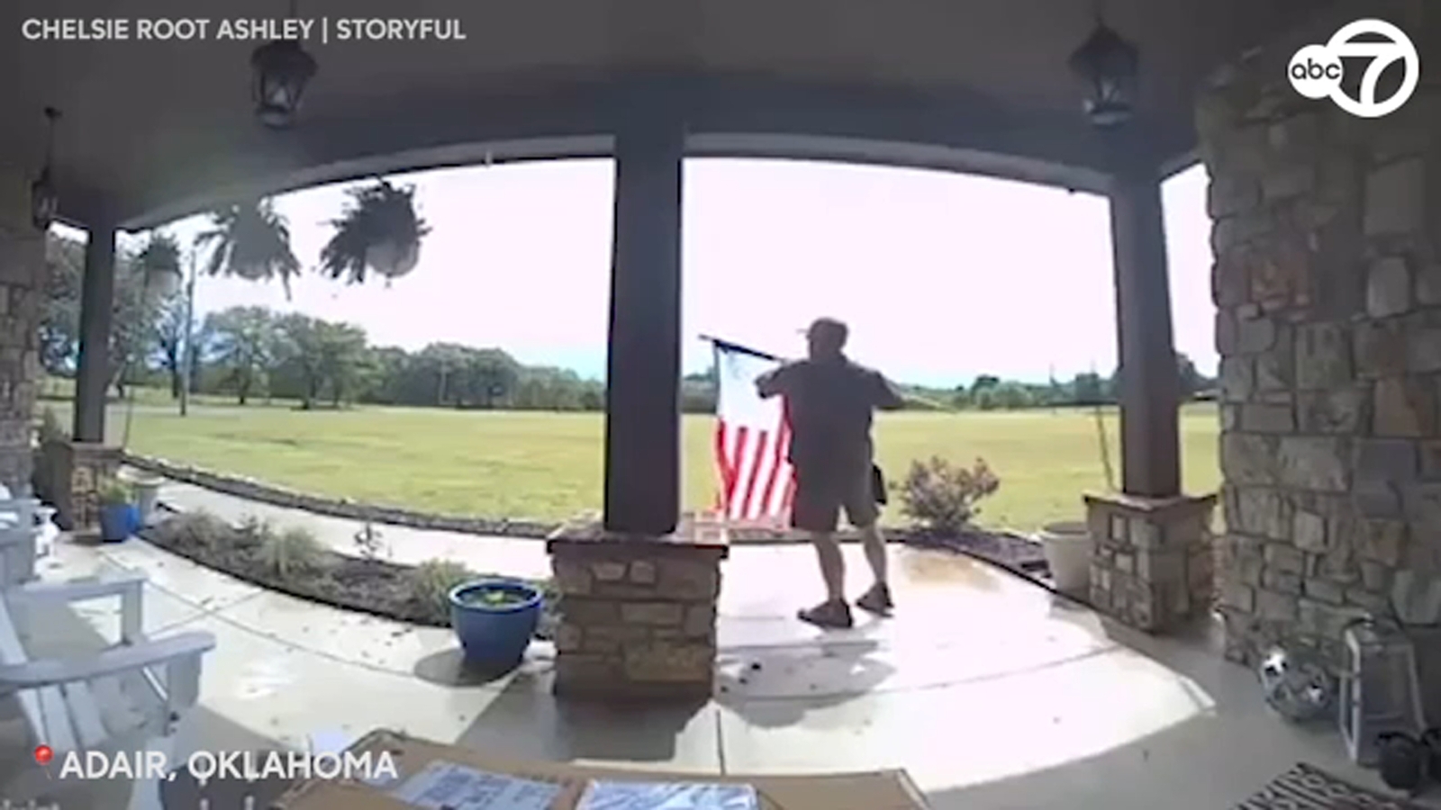 Hero Ups Driver Stops To Fix American Flag At Adair Oklahoma Home Abc7 San Francisco