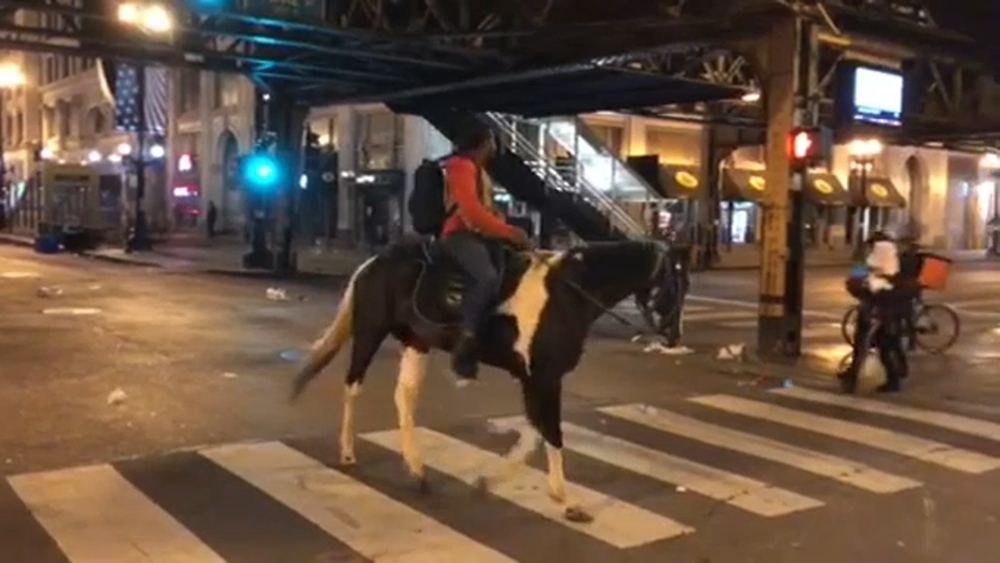 Man rides horse amid Chicago protests