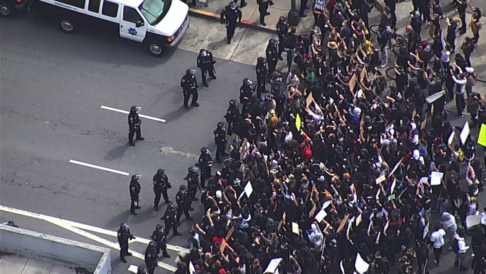 Group protesting George Floyd's death marching in San Francisco