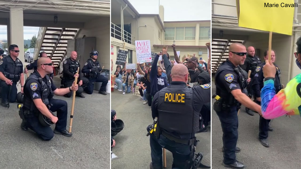 George Floyd Protests: Benicia police officers kneel alongside protesters