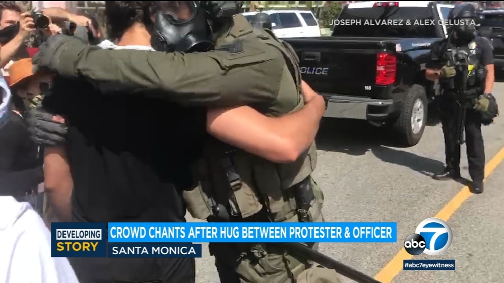 Santa Monica SWAT officer, protester share embrace