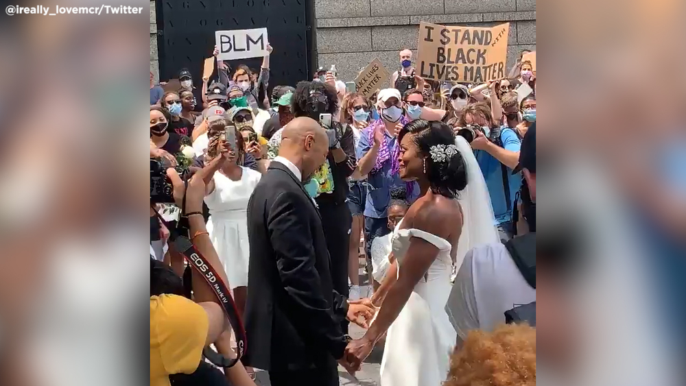 Bride, groom join Philly protestors after wedding ceremony