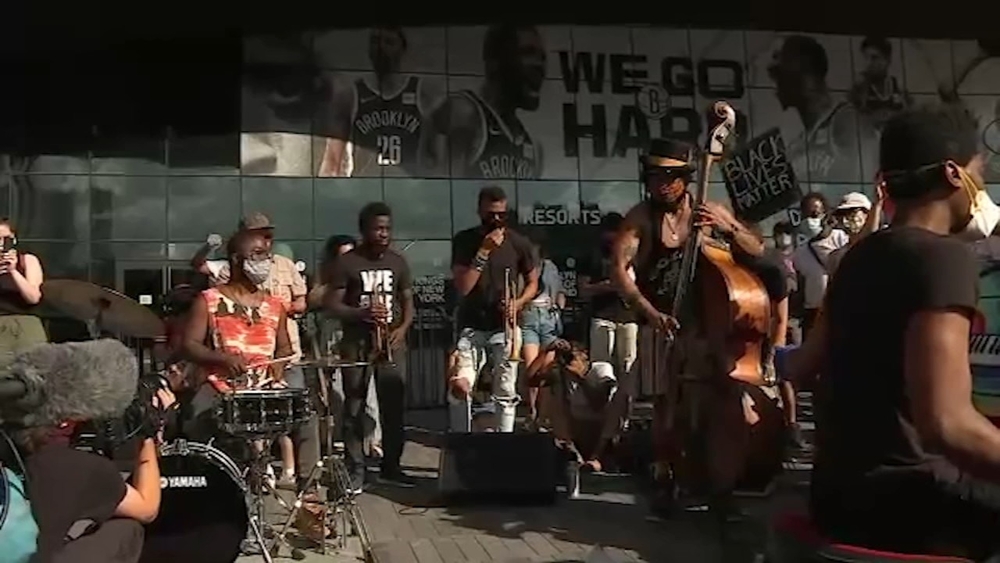 Protesters spread message through music outside Barclays Center